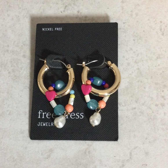 NWT Free Press gold hoops with colorful bead earrings - Picture 1 of 6